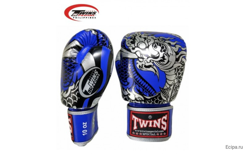Боксерские перчатки Twins Special FBGVL3-52 Dragon blue silver 16 oz